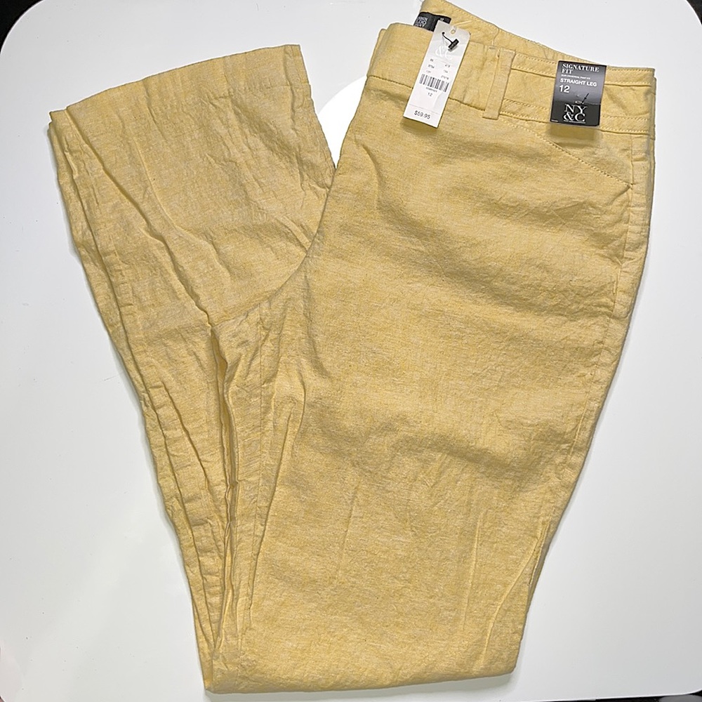 NWT NY&Co. Linen Lightweight Straight Leg Trousers Pants Side & Back Pockets 12